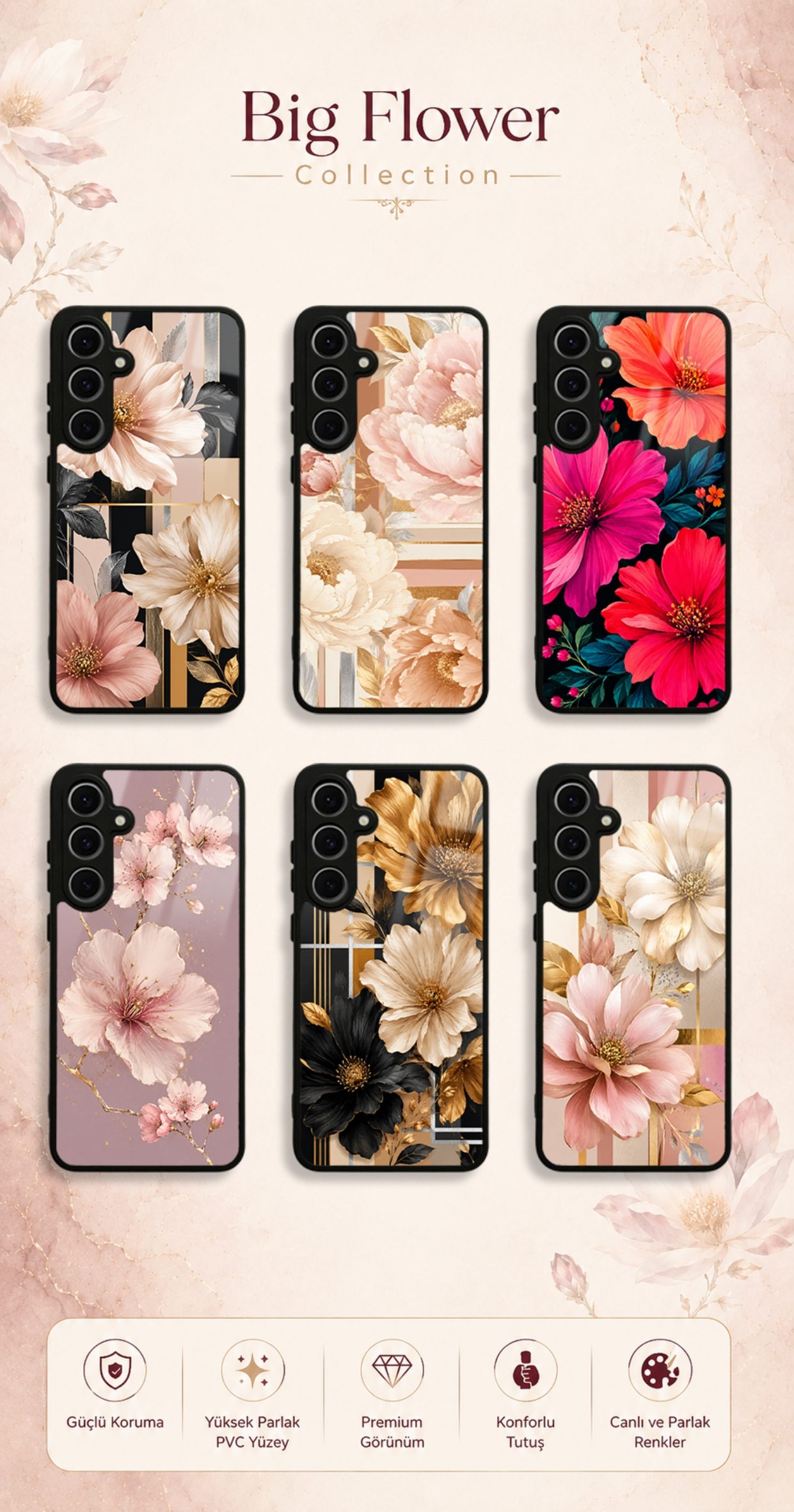 Big Flower koleksiyonundaki telefon kılıfı tasarımları