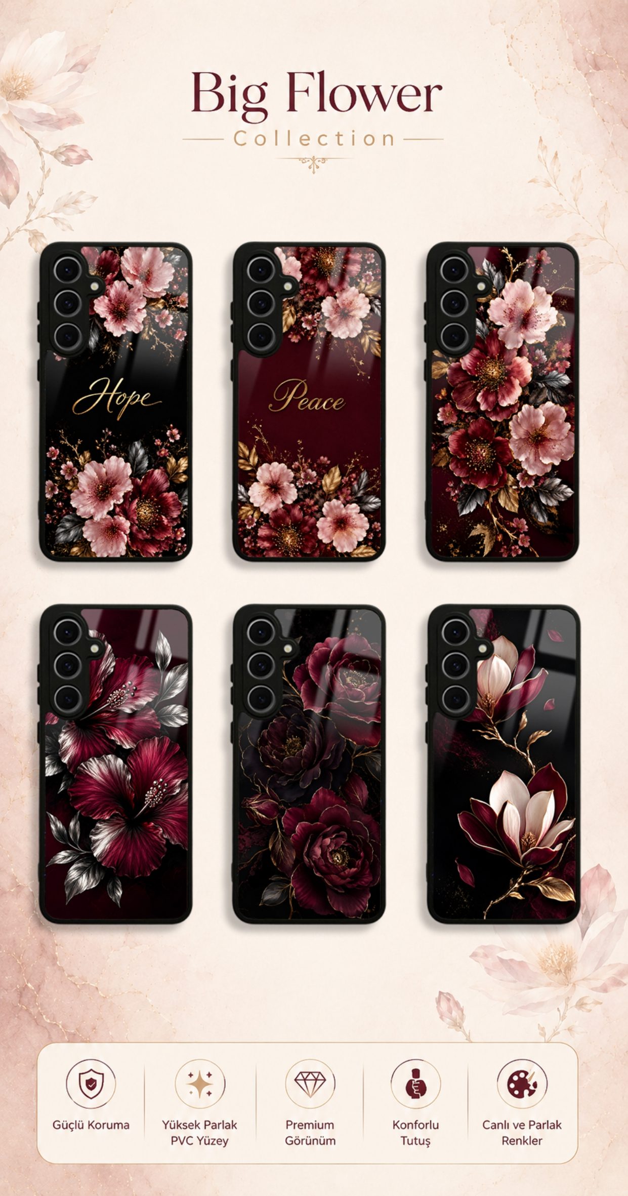 Big Flower koleksiyonundaki telefon kılıfı tasarımları