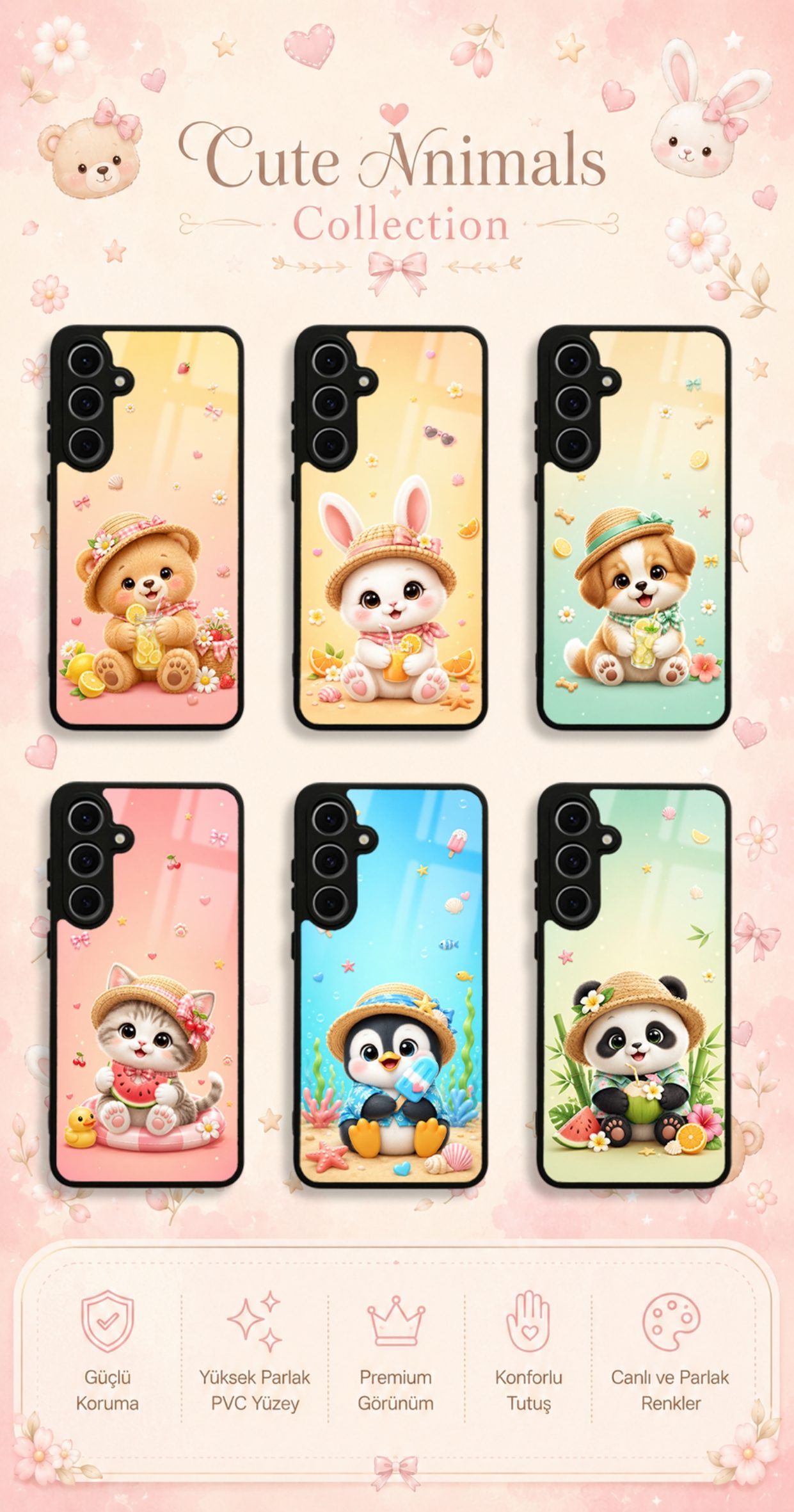 Cute Animals koleksiyonundaki telefon kılıfı tasarımları