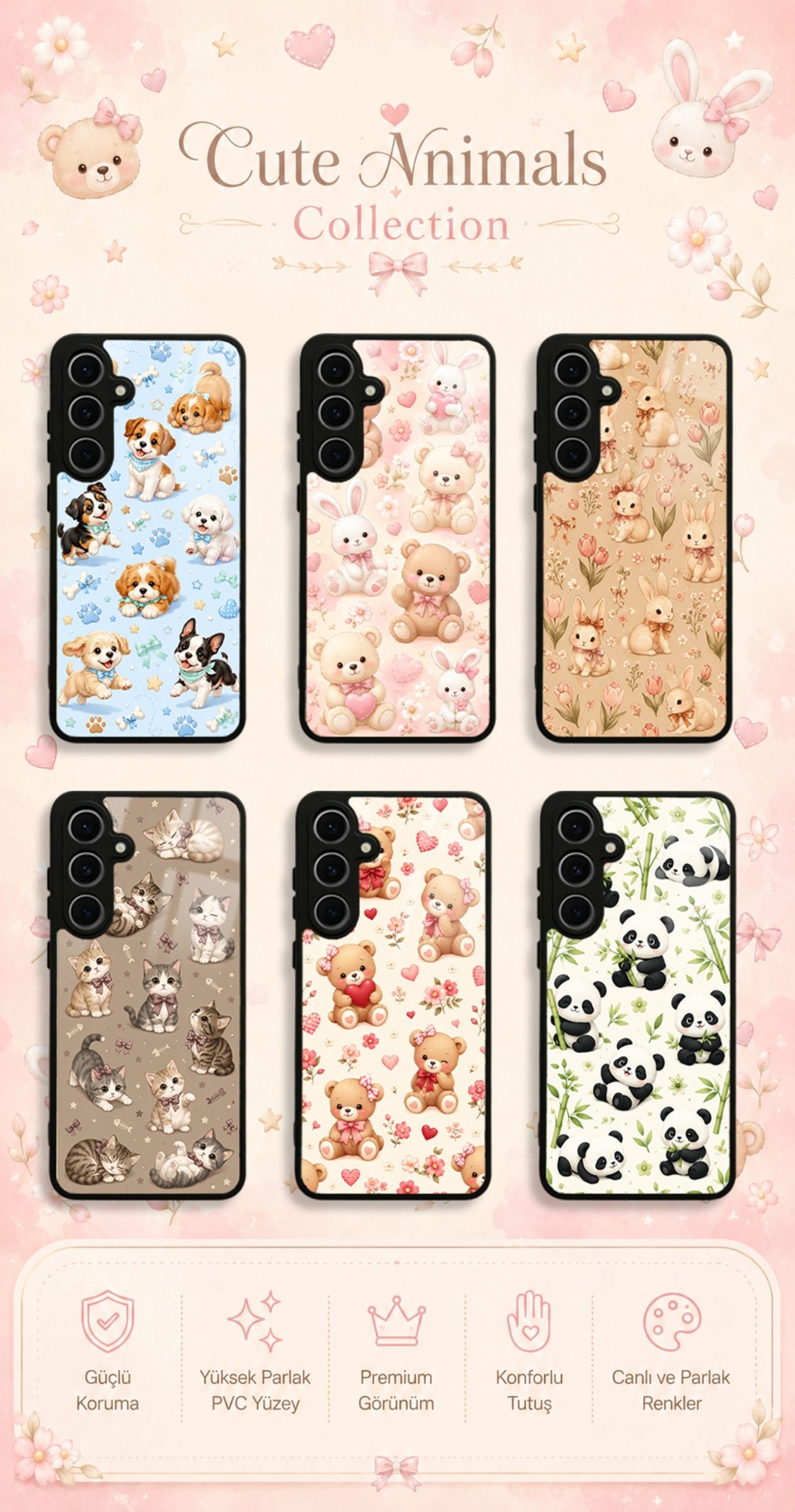 Cute Animals koleksiyonundaki telefon kılıfı tasarımları