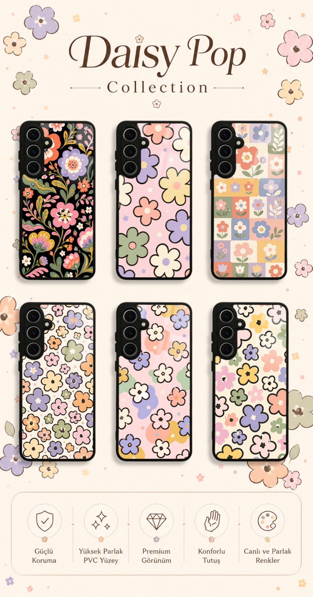 Daisy Pop koleksiyonundaki telefon kılıfı tasarımları