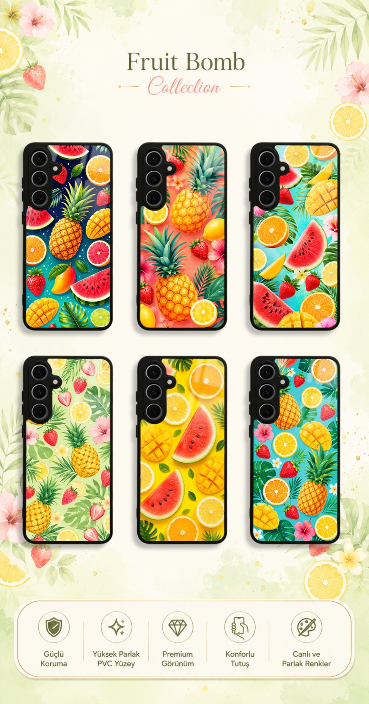 Fruit Bomb koleksiyonundaki telefon kılıfı tasarımları