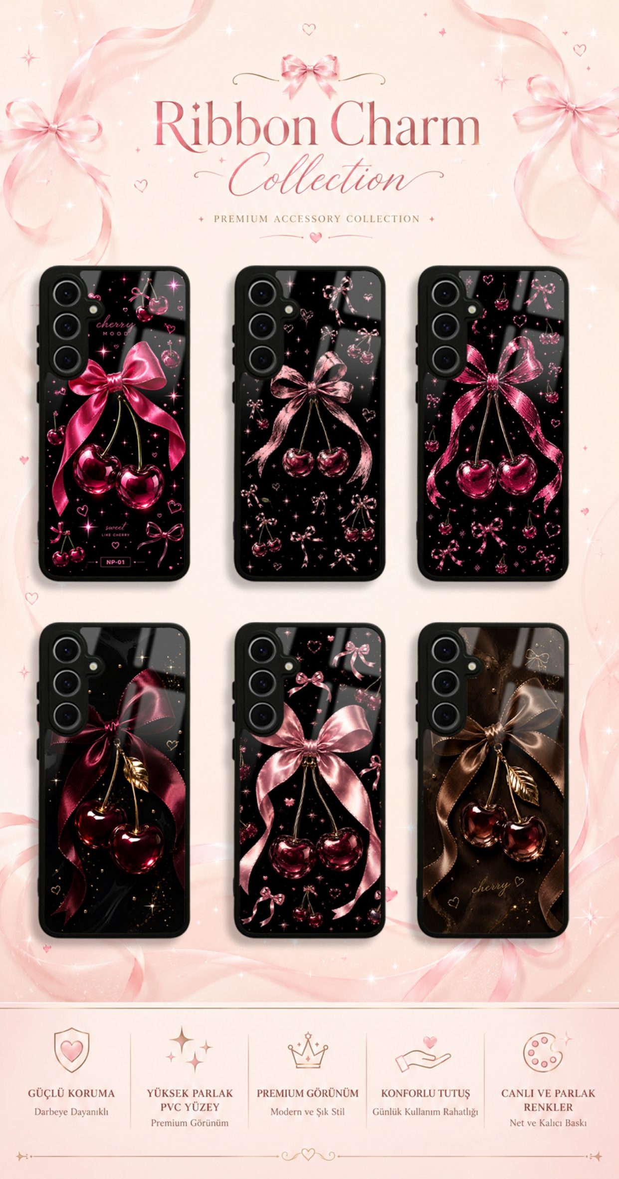 Ribbon Charm koleksiyonundaki telefon kılıfı tasarımları