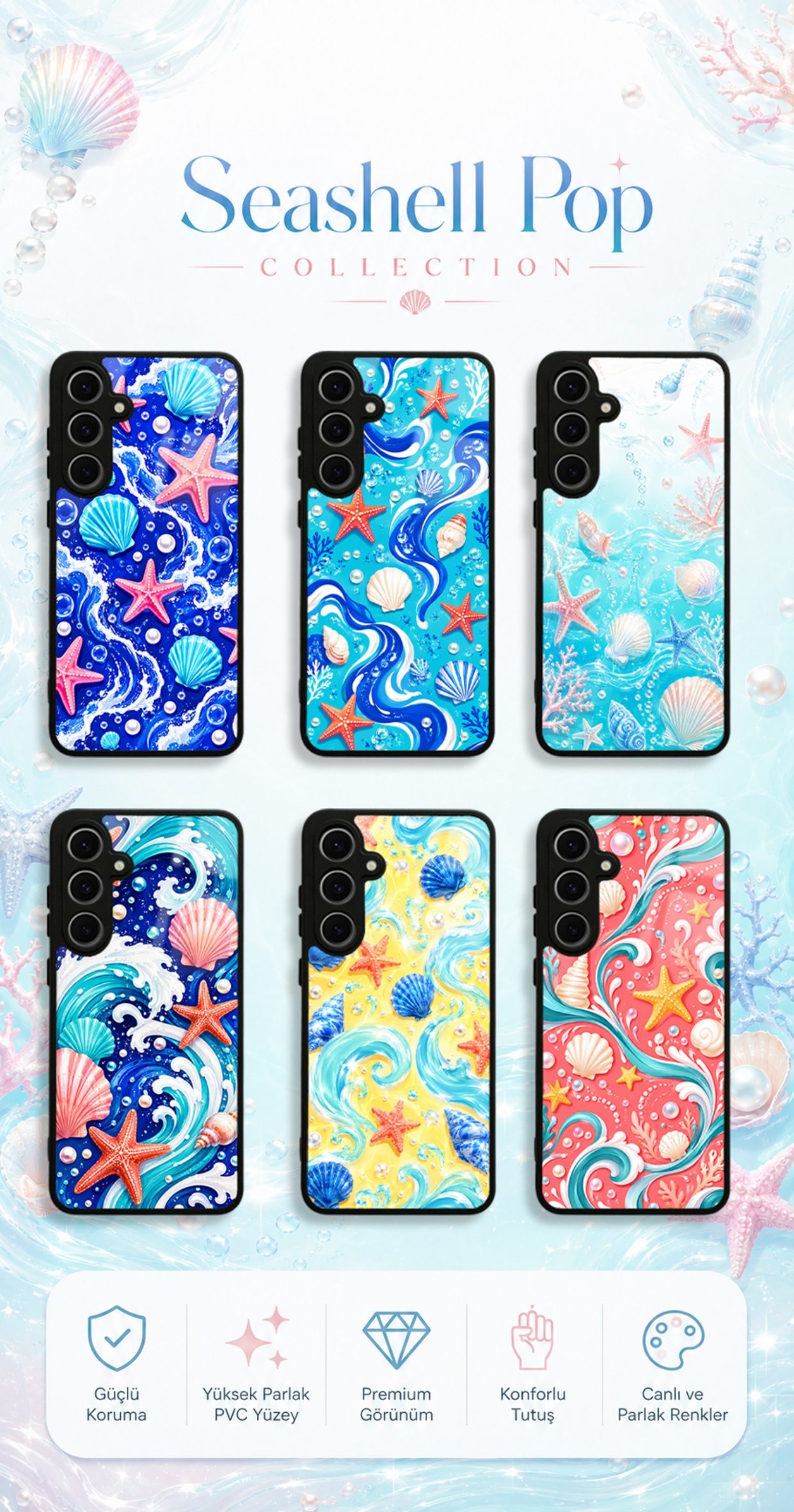 Seashell Pop koleksiyonundaki telefon kılıfı tasarımları