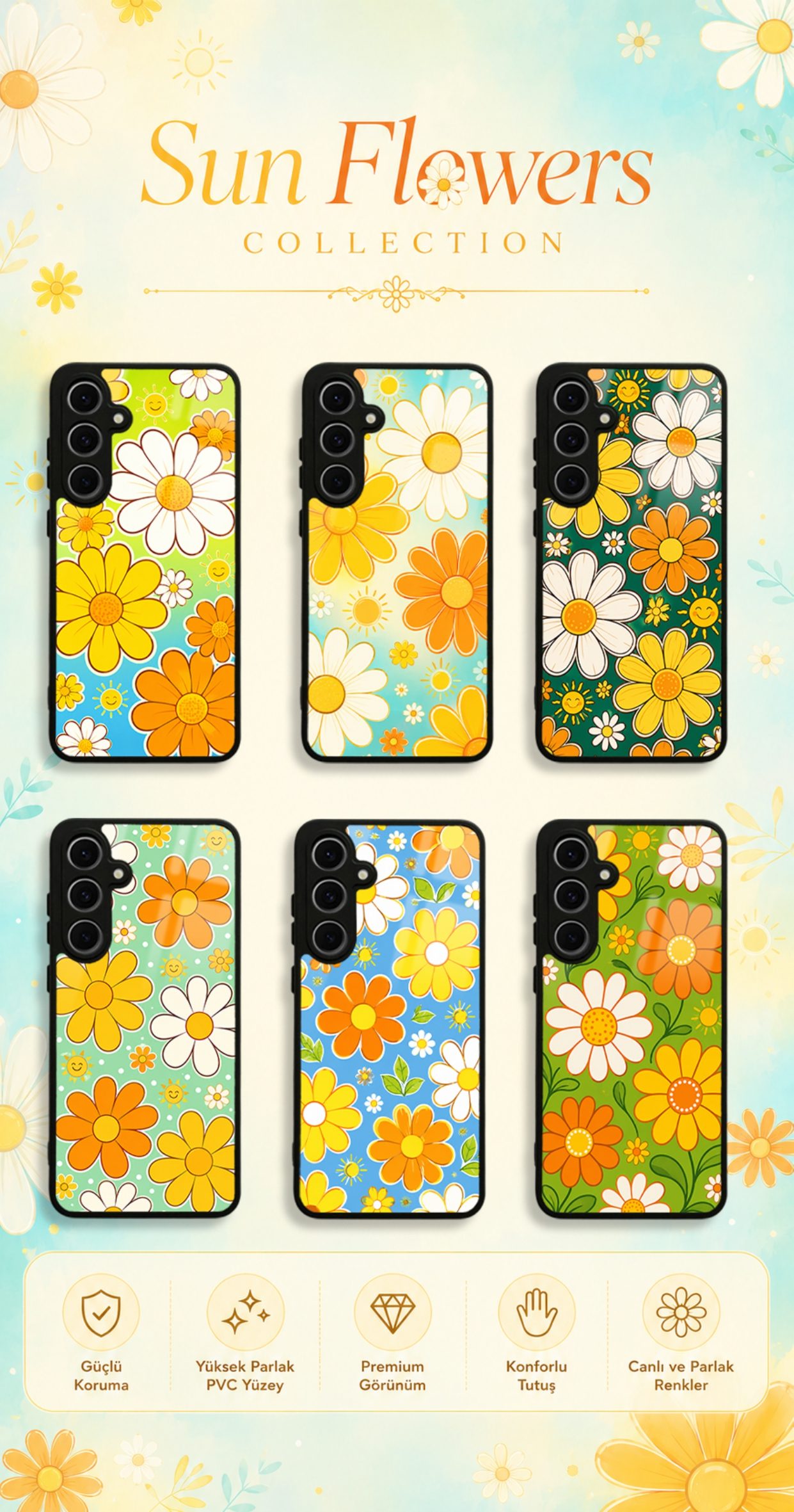 Sun Flowers koleksiyonundaki telefon kılıfı tasarımları