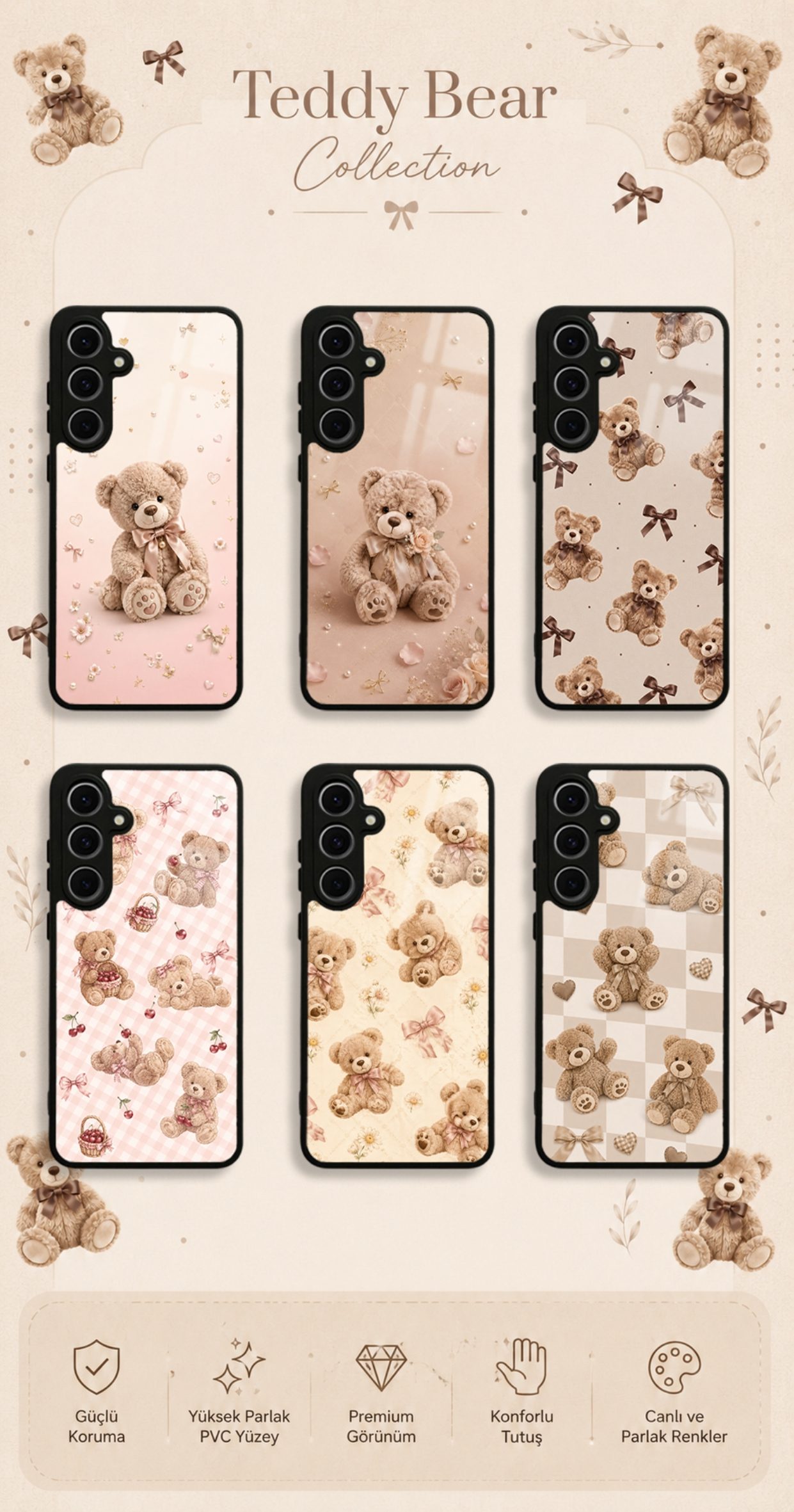 Teddy Bear koleksiyonundaki telefon kılıfı tasarımları