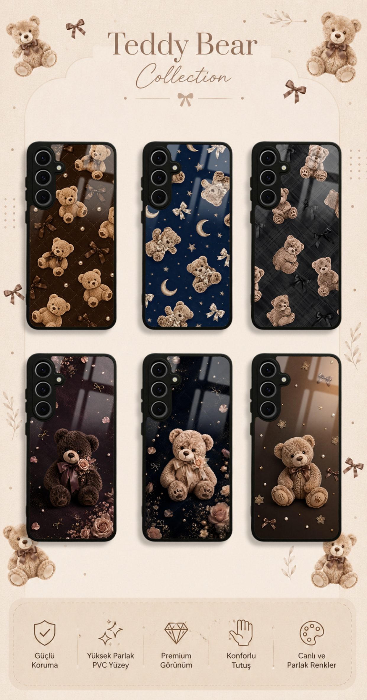 Teddy Bear koleksiyonundaki telefon kılıfı tasarımları