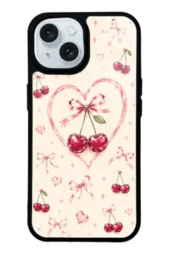 Kalp Çerçeveli Kiraz desenli telefon kılıfı