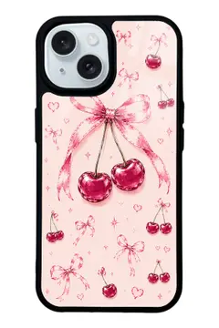Pudra Pembe Fiyonklu Kiraz desenli telefon kılıfı