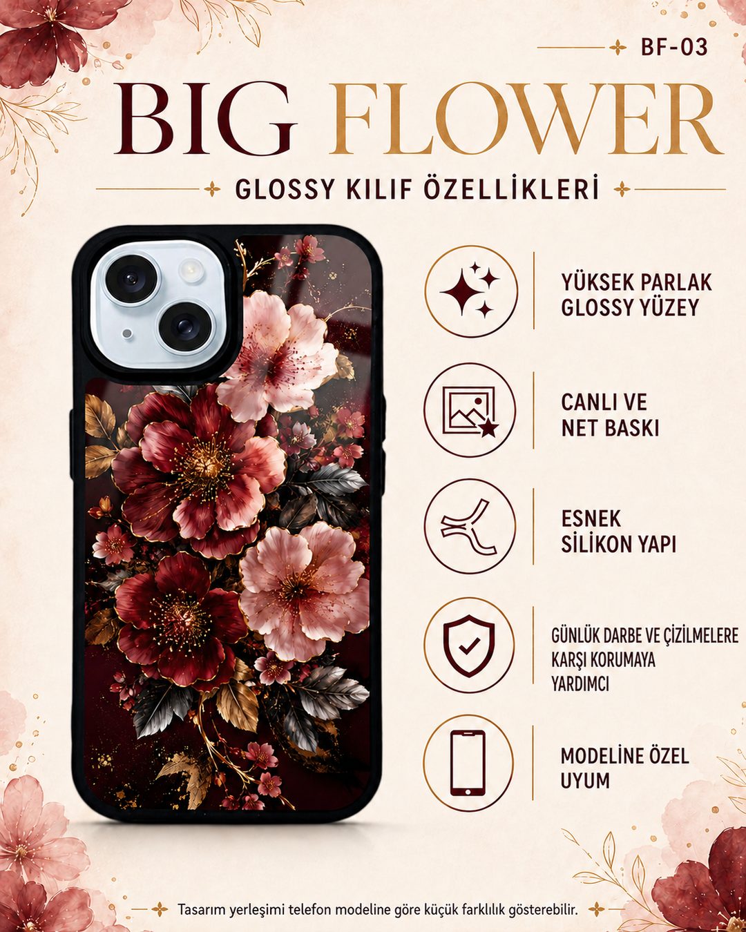 Big Flower 3 telefon kılıfı özellikleri