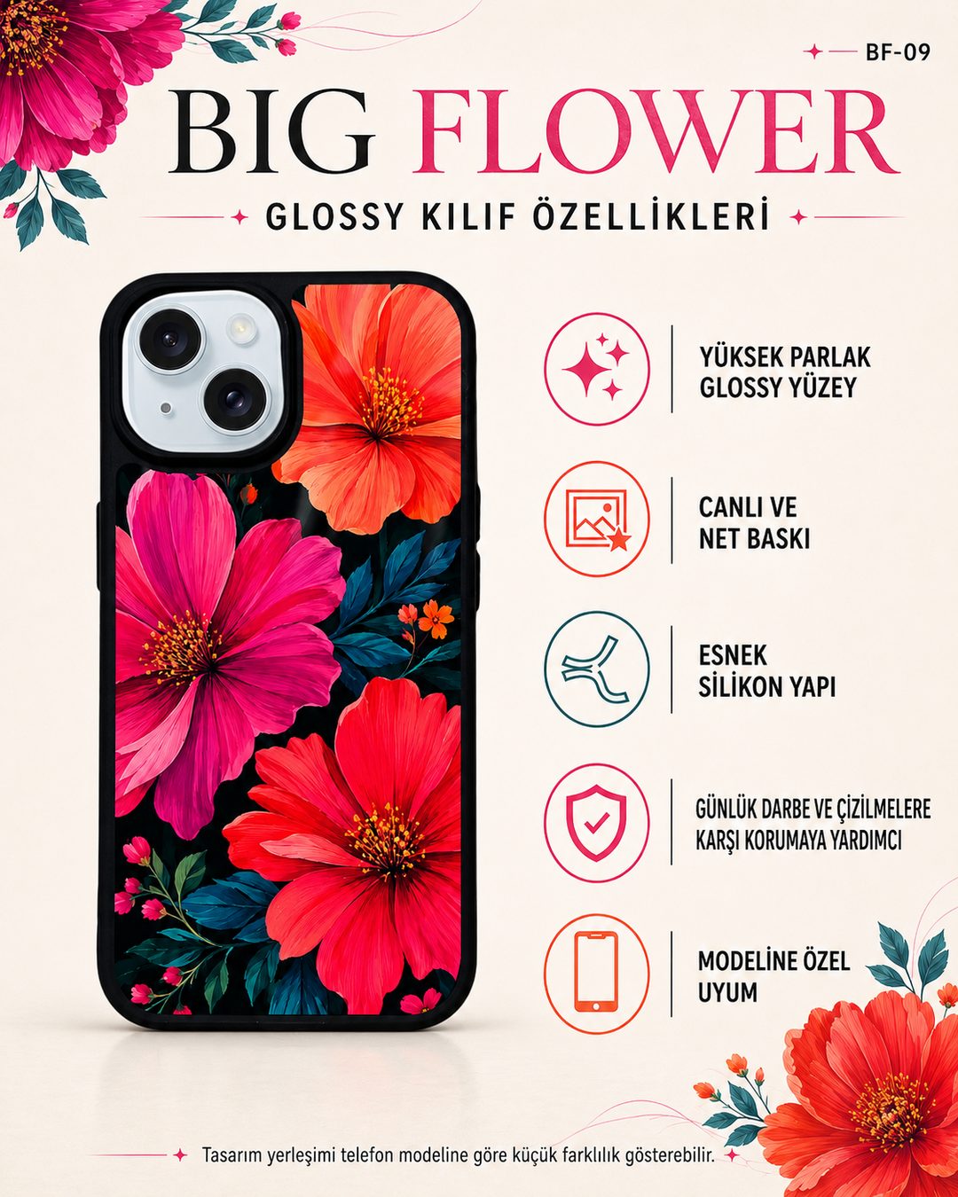 Big Flower 9 telefon kılıfı özellikleri