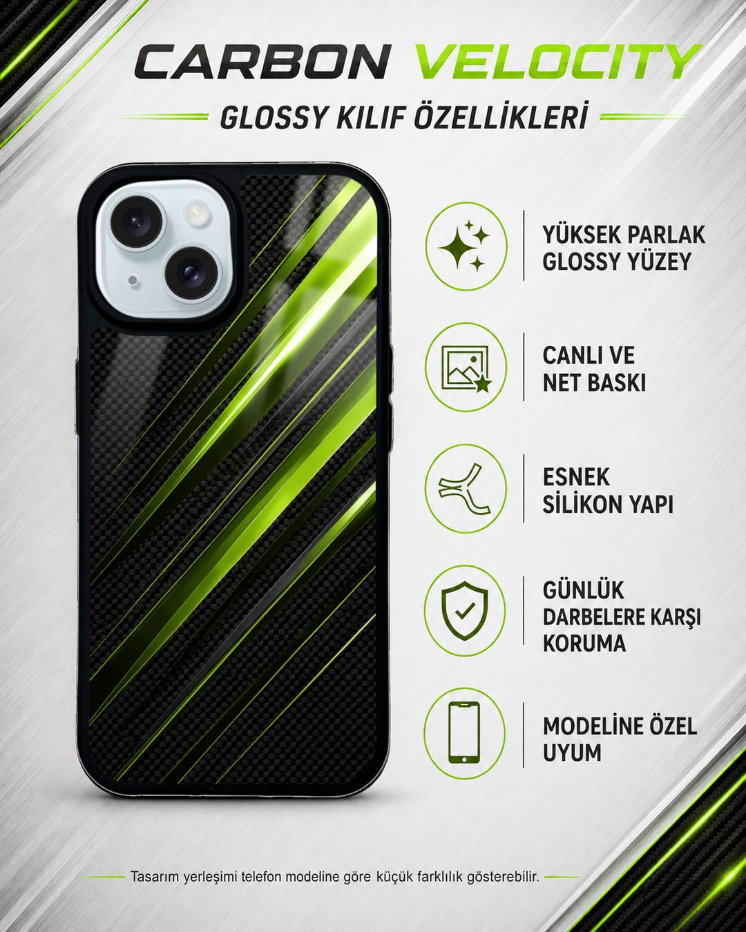 Neon karbon desenli telefon kılıfı özellikleri