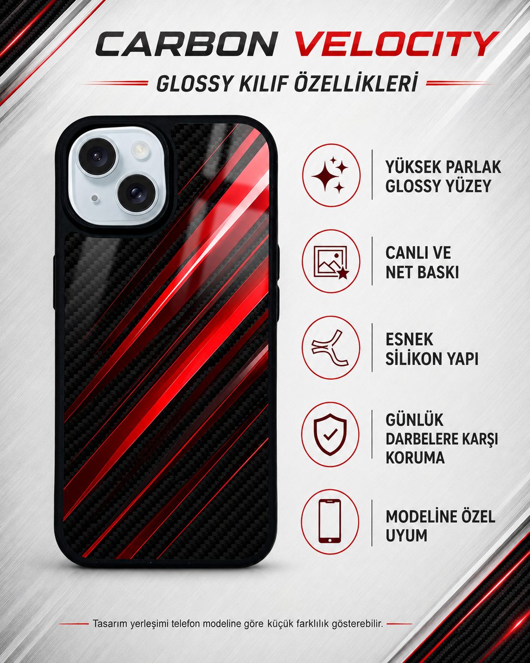 Alev karbon desenli telefon kılıfı özellikleri