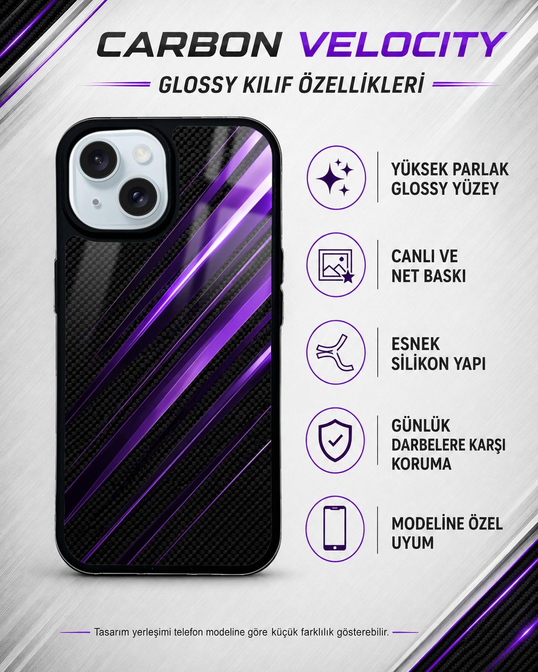 Ametist karbon desenli telefon kılıfı özellikleri