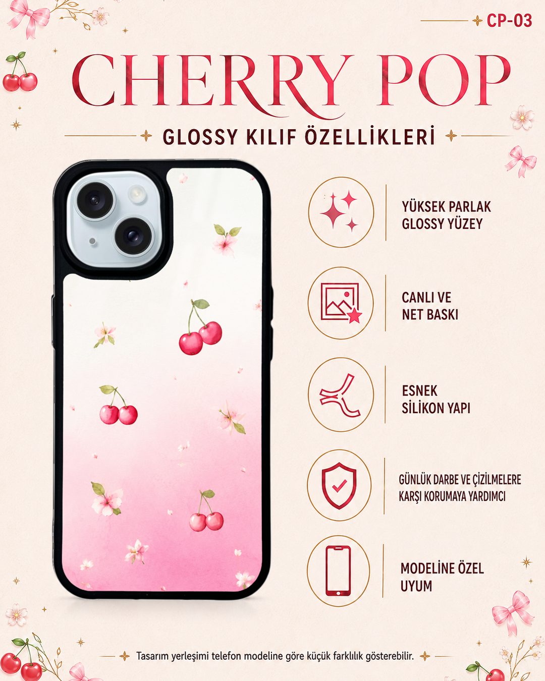 Cherry Pop 3 telefon kılıfı özellikleri