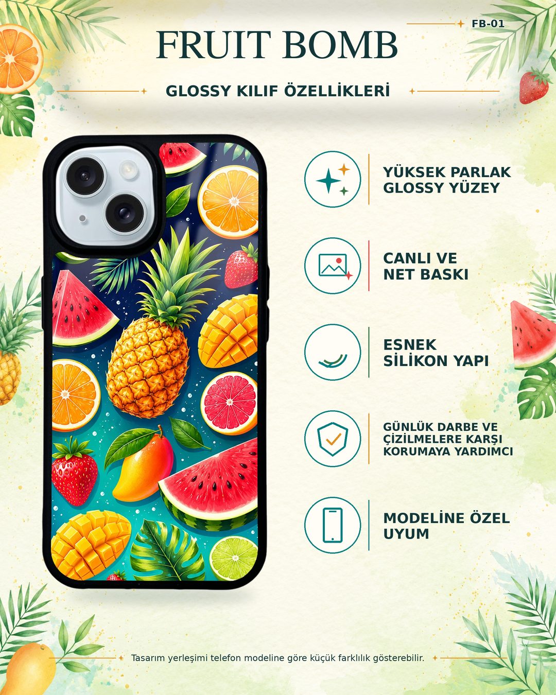 Fruit Bomb 1 telefon kılıfı özellikleri