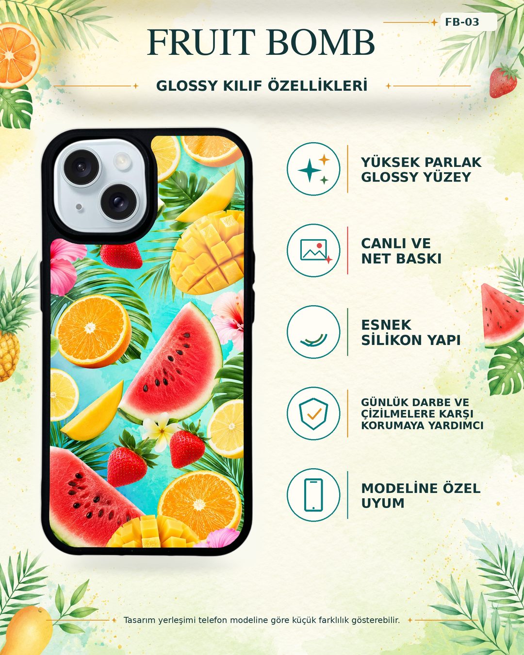 Fruit Bomb 3 telefon kılıfı özellikleri