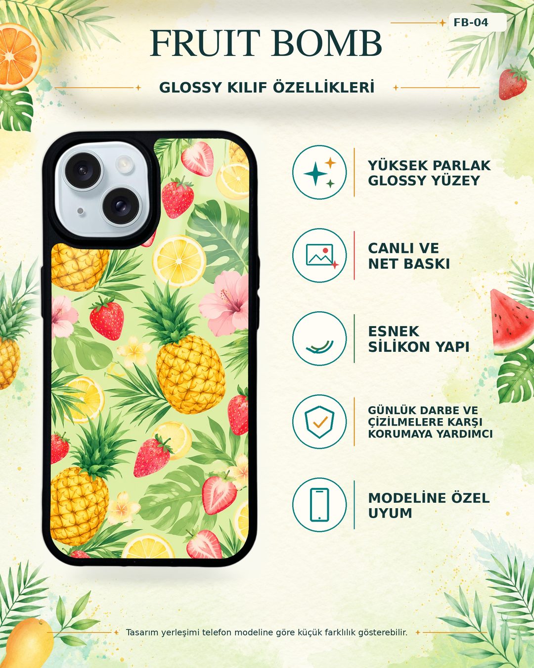 Fruit Bomb 4 telefon kılıfı özellikleri