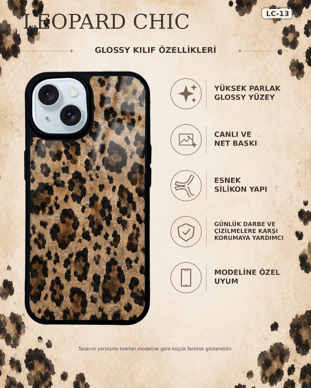 Leopard Chic 13 desenli telefon kılıfı özellikleri