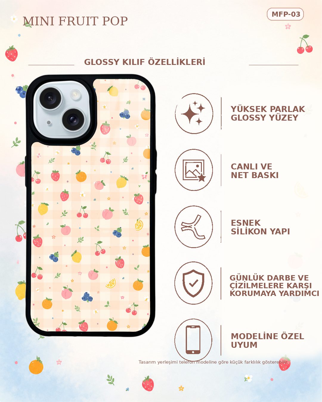 Mini Fruit Pop 3 telefon kılıfı özellikleri