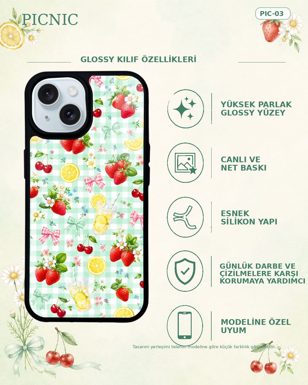 Picnic Themed 3 telefon kılıfı özellikleri