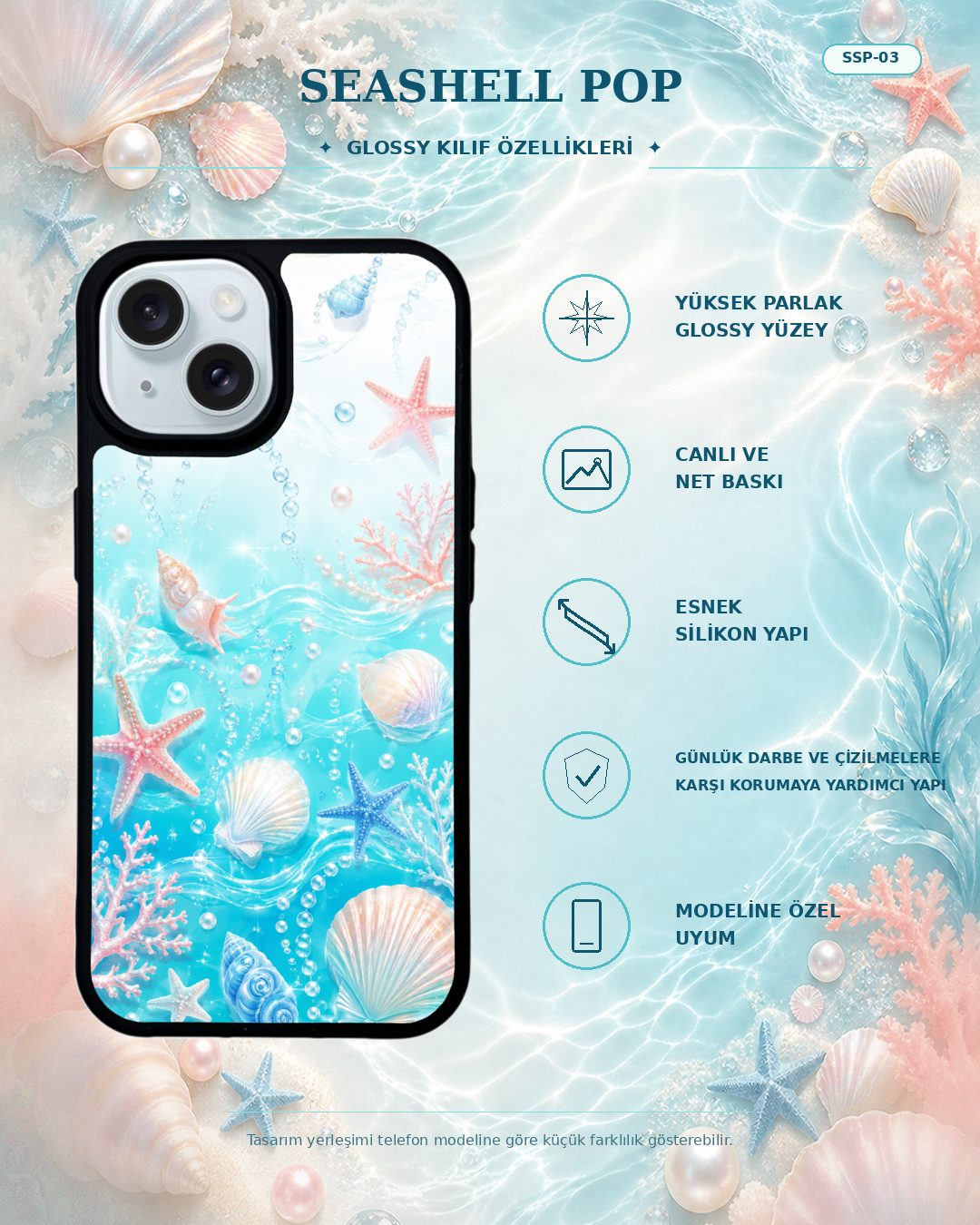 Seashell Pop 3 telefon kılıfı özellikleri