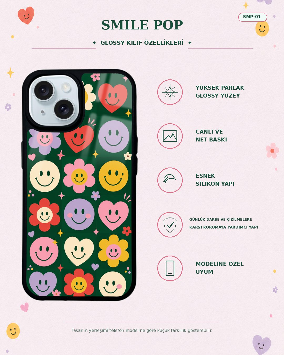 Smile Pop 1 telefon kılıfı özellikleri