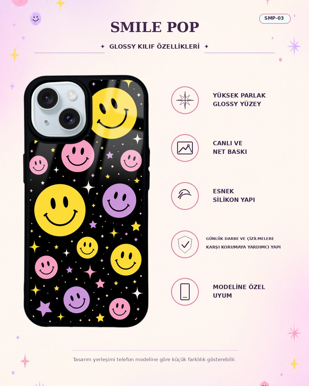 Smile Pop 3 telefon kılıfı özellikleri