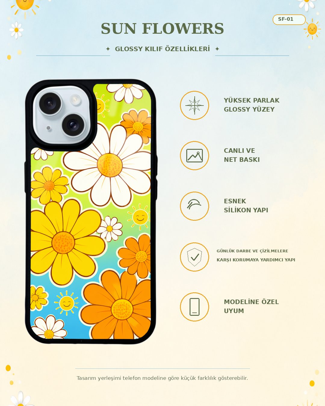 Sun Flowers 1 telefon kılıfı özellikleri