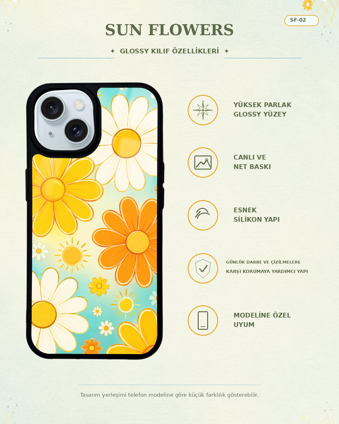 Sun Flowers 2 telefon kılıfı özellikleri