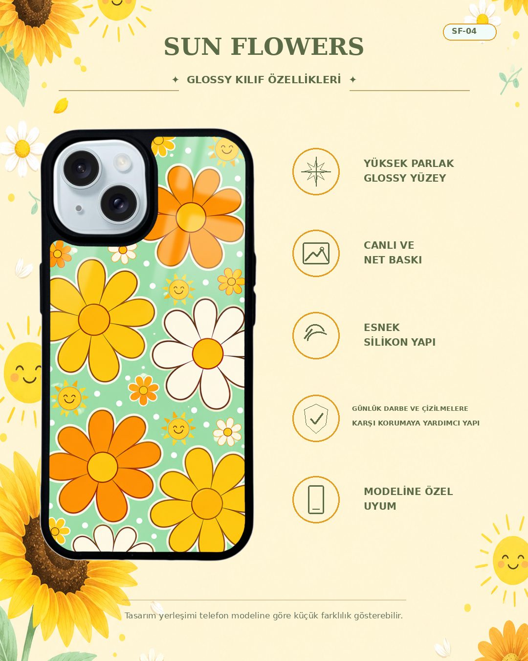 Sun Flowers 4 telefon kılıfı özellikleri