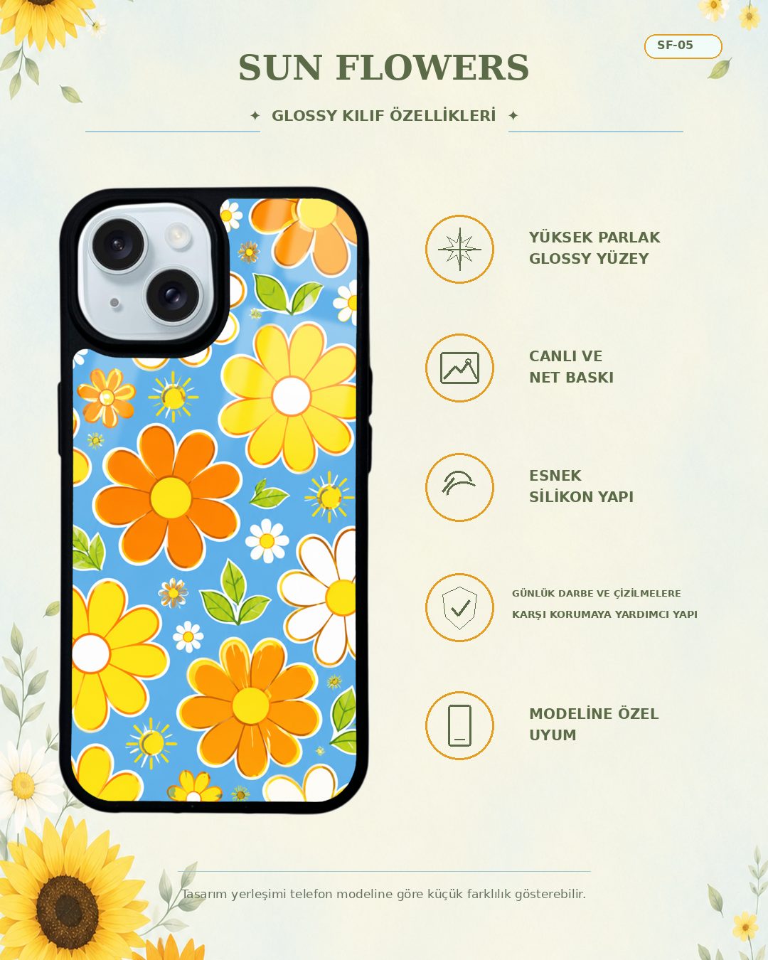 Sun Flowers 5 telefon kılıfı özellikleri