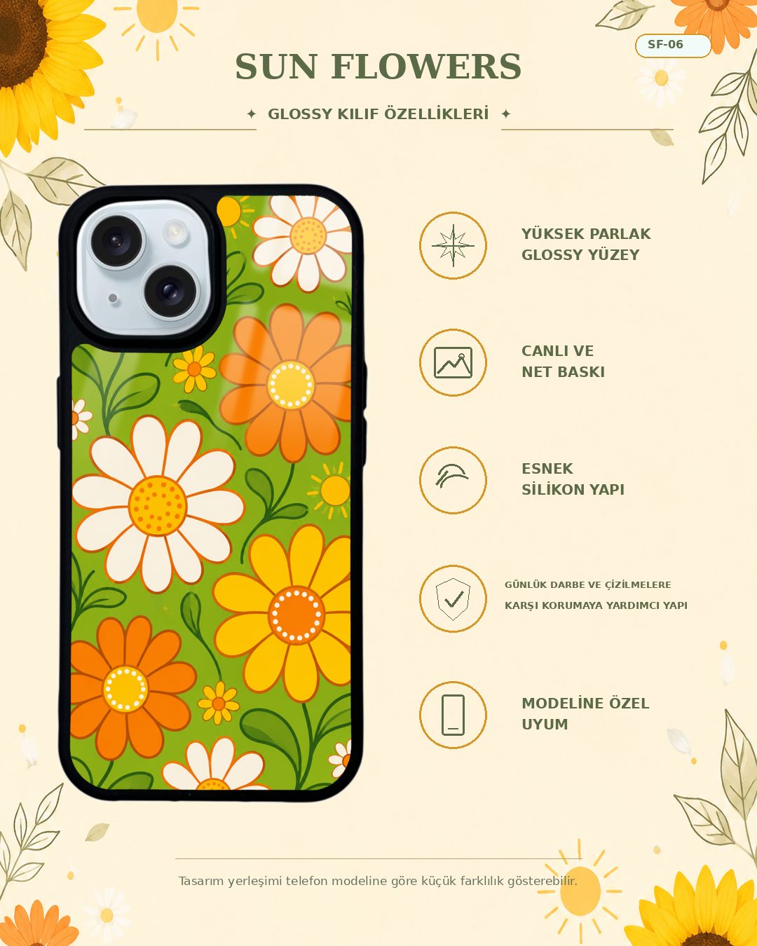 Sun Flowers 6 telefon kılıfı özellikleri